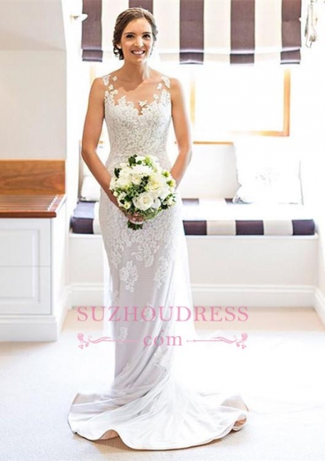 White Elegant Long Sleeveless Lace Sheath Wedding Dresses