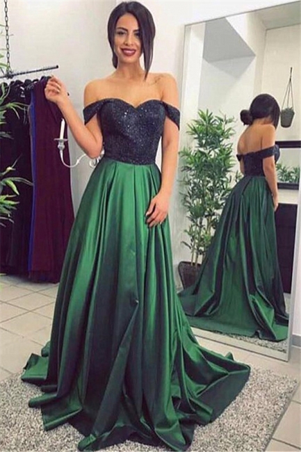 Off The Shoulder Sequins Evening Dress | Open Back Sexy  Prom Dress