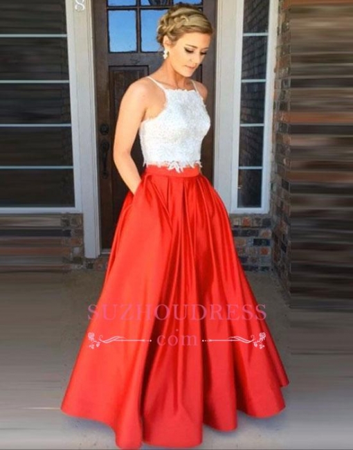 Sleeveless Lace Formal Dress  A-Line Floor Length Two Pieces Elegant Prom Dress