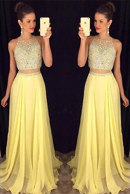 Cute Two Piece Major Beading Prom Dess New Arrival Chiffon Formal Occasion Dresses GA017