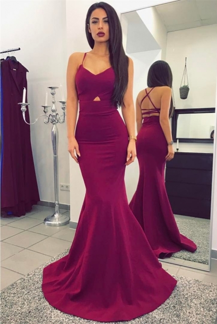 Sexy Mermaid Spaghetti Straps Evening Gowns Open Back Sleeveless  Formal Party Dresses BA7314