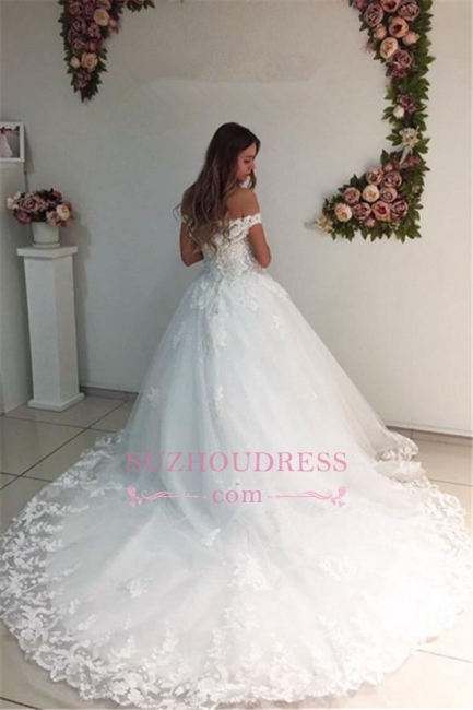 White Strapless Appliques Off The Shoulder Bride Dress  Lace A-Line Wedding Dresses