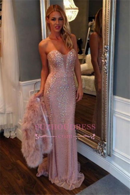 Crystal Pink Luxury Sweep-Train Sheath Sweetheart Prom Dress