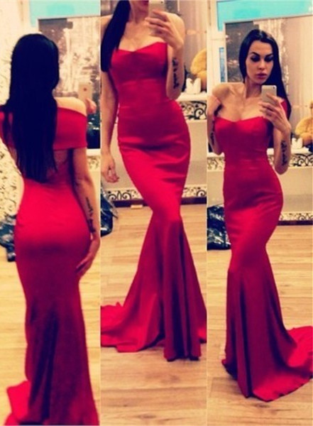 New Arrival Prom Dresses Off The Shoulder Open Back Red Mermaid Bridesmaid Dress