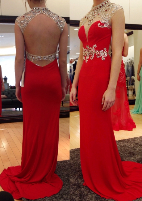 Halter Ruby Gorgeous Evening Dresses Sleeveless Floor Length Backless  Prom Gowns