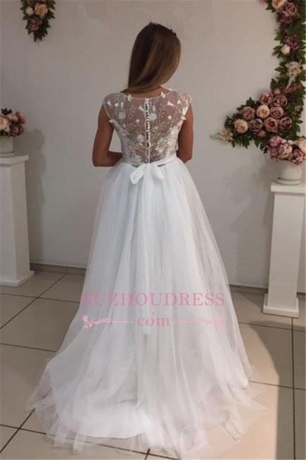 A-Line Elegant Bride Dress  Cap Sleeves Appliques White Tulle Wedding Dresses