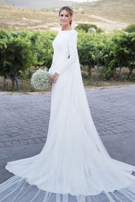 Stunning Long Sleeve Sheath Wedding Dresses Backless Wholesale Satin Bridal Gowns Online