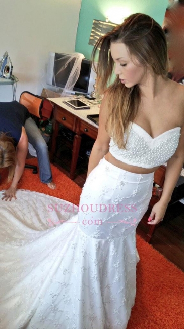 Beading Sexy Sweetheart Mermaid Lace Two-Piece Wedding Dresses