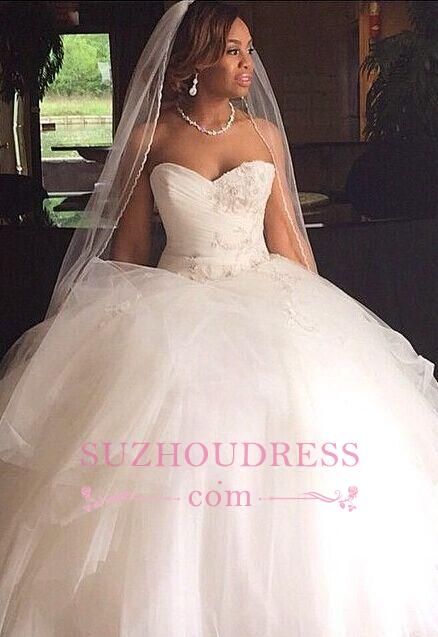 Sweetheart Puffy Tulle Princess Bridal Gown Appliques Gorgeous  Wedding Dresses