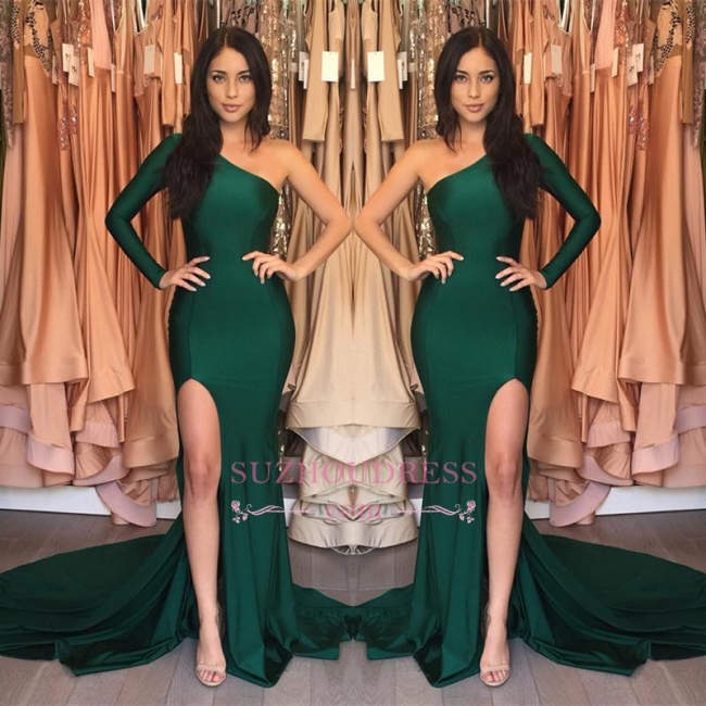 Mermaid One-Shoulder Front-Split Sexy Sweep-Train Prom Dress