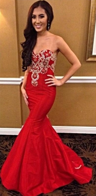 Bright Red Sweetheart  Prom Dresses Mermaid Strapless Popular New Evening Dress