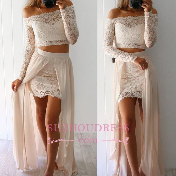 Off-the-Shoulder Sexy Two Pieces Formal Dress  Long Sleeves Lace Evening Dresses BA6774