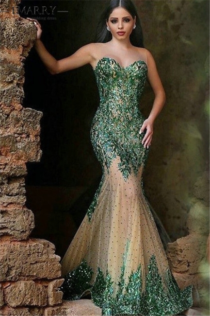 Sparkly Beads Sequins Mermaid Prom Dress Sheer Tulle Prom Gowns BA6145