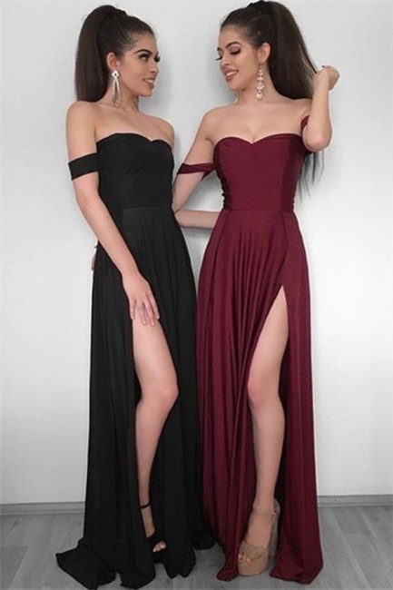 Off The Shoulder Sexy Split Formal Dresses |  Long Strapless Evening Dresses