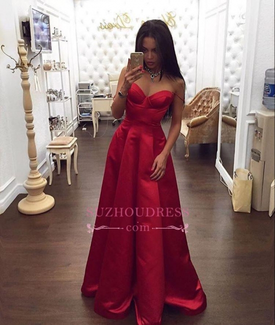 Spaghetti Straps Off The Shoulder Red Evening Gowns  Sweetheart Formal Dress