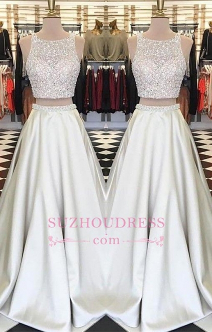 Jewel Crystals Two Piece  Formal Evening Dress A-line Sleeveless Gorgeous Prom Dress BA7539
