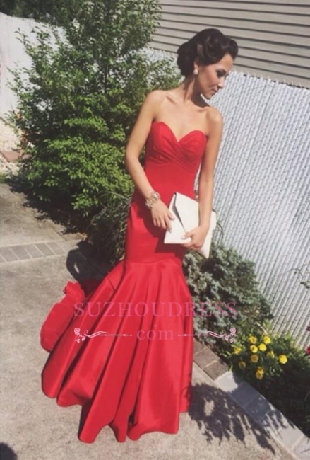 Mermaid Red Sweep-Train Newest Sleeveless Sweetheart Prom Dress