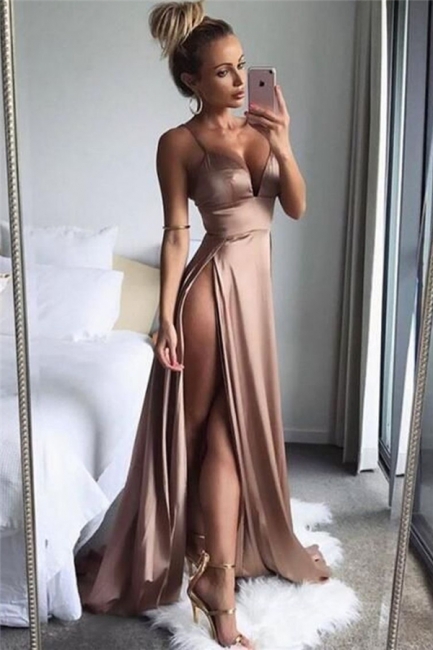 Sexy Side Slit  Formal Evening Dresses | Spaghetti Straps Sleeveless Summer Party Dresses