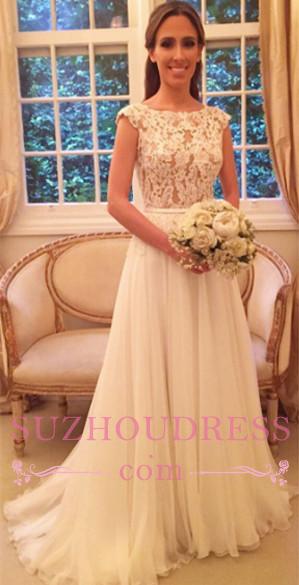 A-Line Long Chiffon Open Back Wedding Gowns  Sleeveless Applique Elegant Wedding Dresses