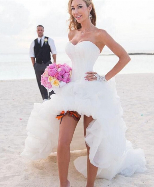 New Arrival Sweetheart White Hi-lo Wedding Dress Popular Organza Summer Beach Bridal Gowns
