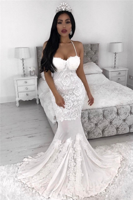 Straps Sexy Mermaid Wedding Dresses  | Lace Appliques  Wedding Dress