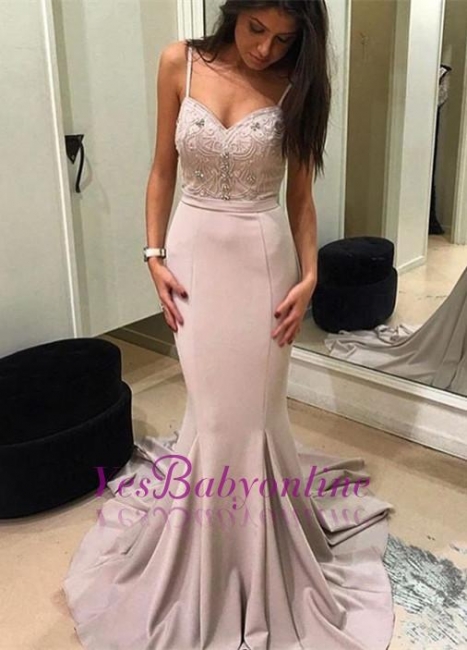 Gorgeous Mermaid Spaghetti Straps Prom Dresses  Beadings Evening Dress