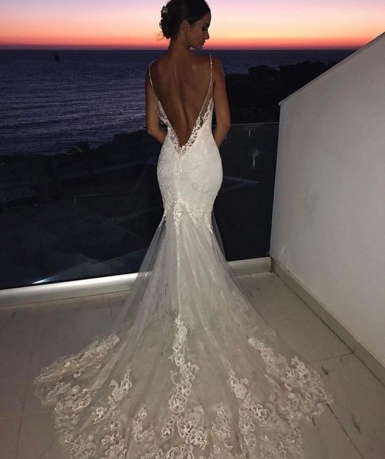 Backless Wedding Dresses Lace Mermaid ...