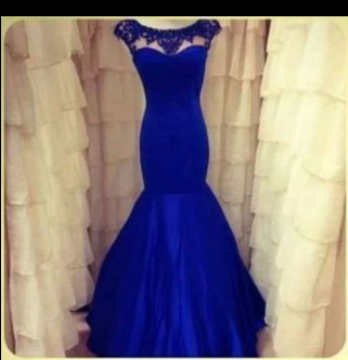royal Blue Evening Dresses Jewel Backless Long Sleeves Lace Sheer Mermaid Satin Ruffles Prom Gown