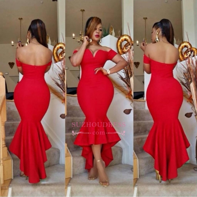 Mermaid Red Sexy Simple Off-the-Shoulder Hi-Lo Prom Dress BA0617