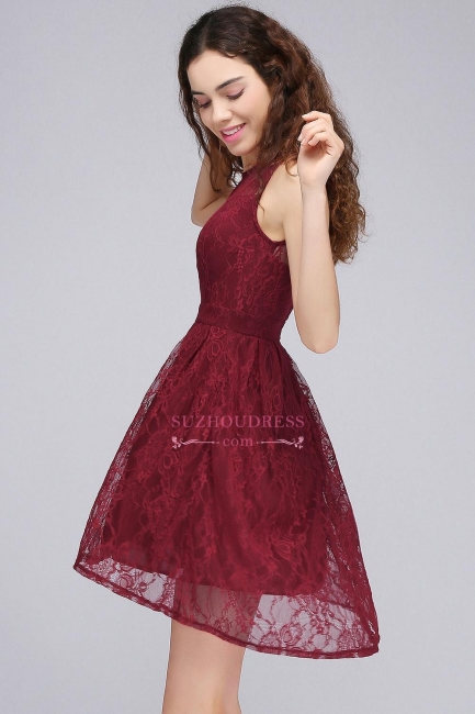 Burgundy Sleeveless Lace A-line Illusion Newest Homecoming Dress