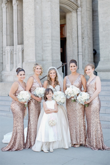 Deep V-neck Shining Sparkly Sequined Bridesmaid Dresses  for Wedding Parties