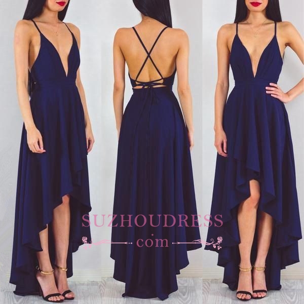 Spaghetti StrapS   Evening Gown Hi-Lo Sleeveless Sexy A-line Formal Dress