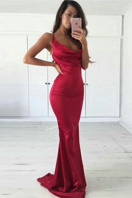 Sexy Red Mermaid Evening Dresses  | Spaghetti Straps Simple  Party Dresses