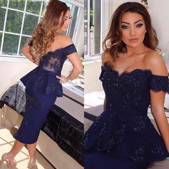 Off The Shoulder Bodycon Lace Appliques Evening Gown  Short  Formal Dresses