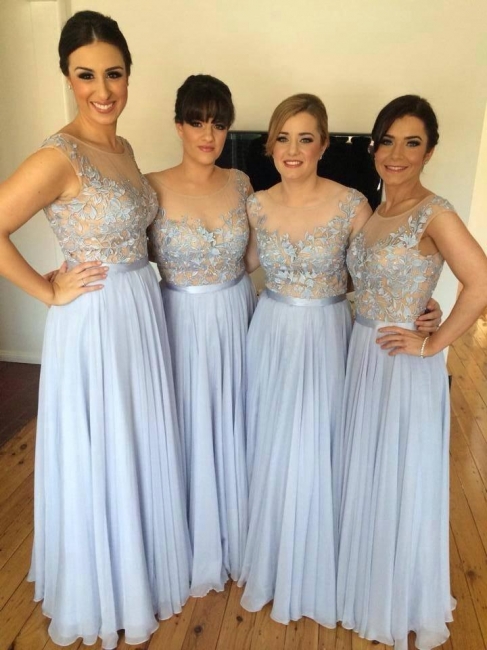Lace Appliques Chiffon Bridesmaid Dress   Long Dresses for Bridesmaid  BA4050
