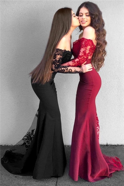 Off The Shoulder Sexy Lace Evening Dresses | Long Sleeve Sheath  Prom Dress