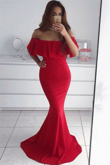 Off The Shouder Red Formal Dress  Mermaid   Long Evening Dress