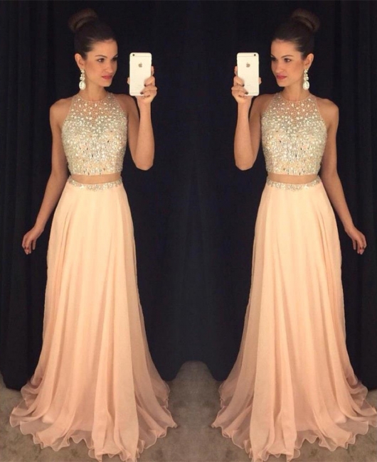 Cute Two Piece Major Beading Prom Dess New Arrival Chiffon Formal Occasion Dresses GA017