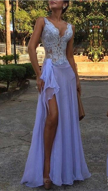 Sexy See Through V-Neck Evening Dresses  | A-Line Sleeveless Lace Ball Dress