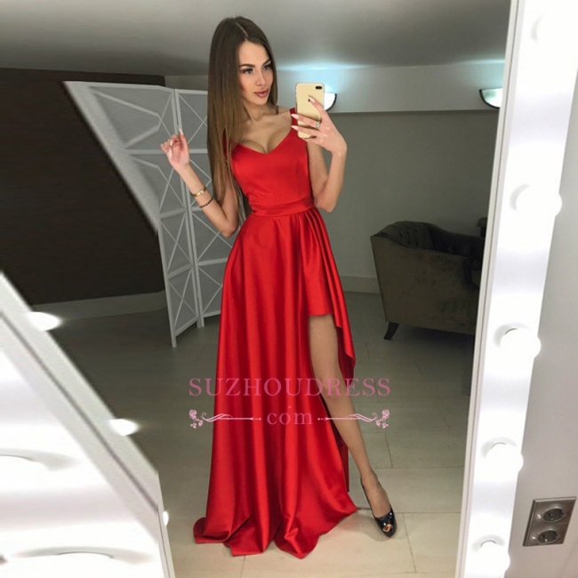 Modern A-line Scoop Hi-Lo Red Sleeveless Prom Dress