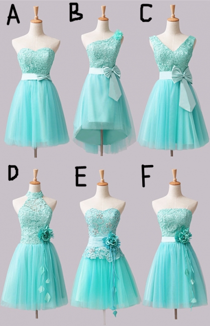 Cute Tulle Lace Short Bridesmaid Dresses with Bowknot or Flower  Latest Diverse Custom Made Mini Homecoming Dress BA7825