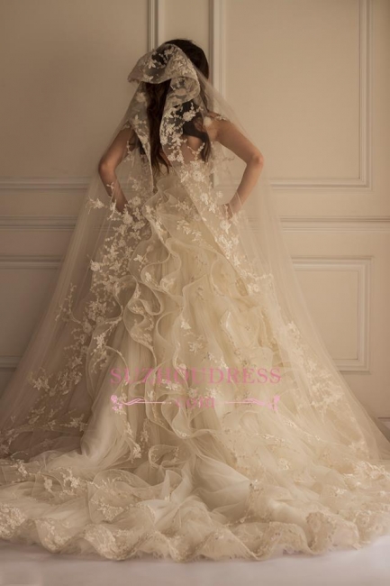 Off-the-shoulder Lace Appliques Beautiful Tulle Wedding Dress