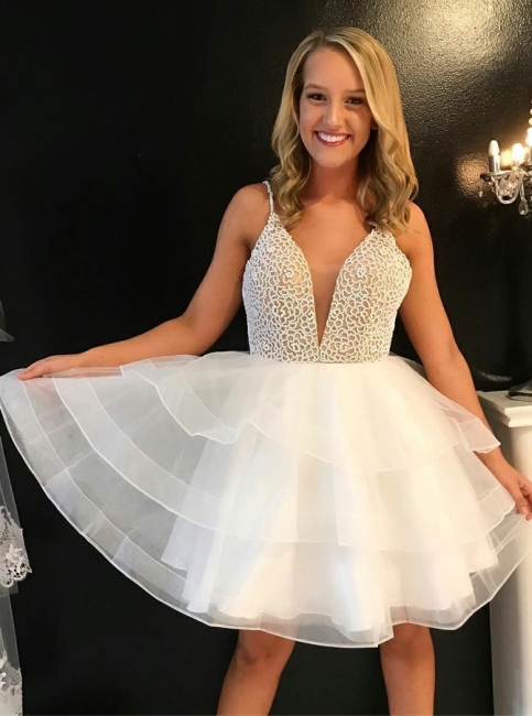 Sexy Short Spaghetti Straps Homecoming Dresses  | Tulle Sleeveless A-line Hoco Dress