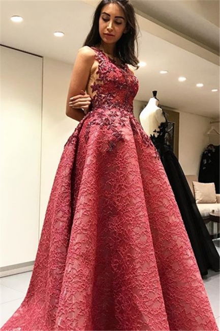 Sexy Sleevelss Backless Lace Formal Evening Dresses  Appliques Prom Dress