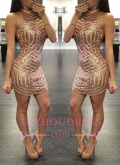 Tight Sequins Sheath Halter  Mini Homecoming Dresses