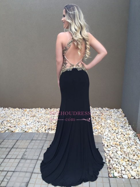 Sexy Black High Neck Prom Dress |  Mermaid Appliques Evening Dresses