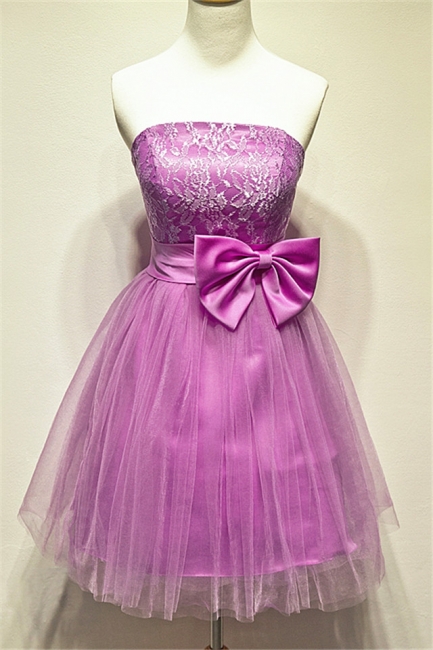 Tulle Strapless Lace Mini Cute Homecoming Dress Under 100 Zipper Short  Bridesmaid Dress With Bowknot
