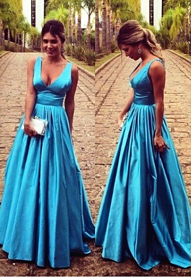 Gorgeous A-Line V-Neck Prom Gowns Sleeveless Floor Length Sexy Evening Dresses