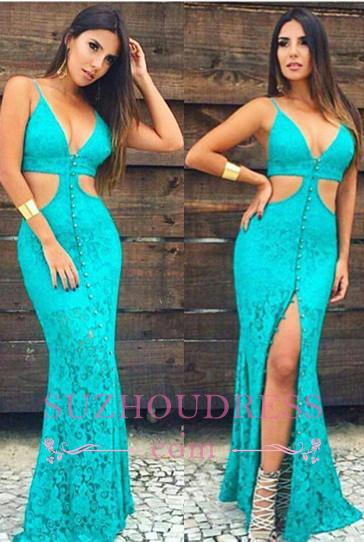 Sleeveless Mermaid Spaghetti-Strap Lace Newest Prom Dress