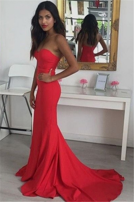 Sweetheart Red Sheath Tight Formal Dresses   Open Back Evening Gown with Long Train BA3640